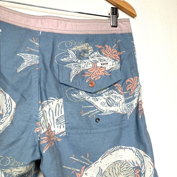 Katin Surf Co Lightweight Snap Fly Board, Swim Shorts. Fish Print, Men's 29, EUC - Picture 6 of 11
